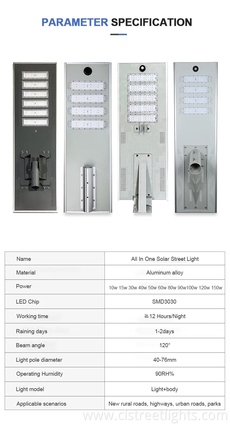 30W 40W 50W 60W All in One Intergrated Outdoor Solar LED Power Garden Street Light